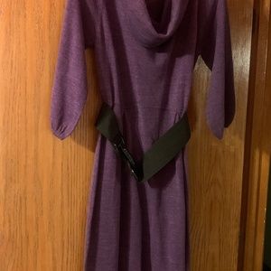 AGB Women's Purple Cowl Neck Sweater Dress with belt